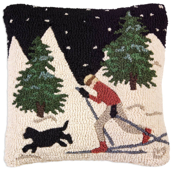 Night Skiing With Dog Hooked Cushion - Olde Glory