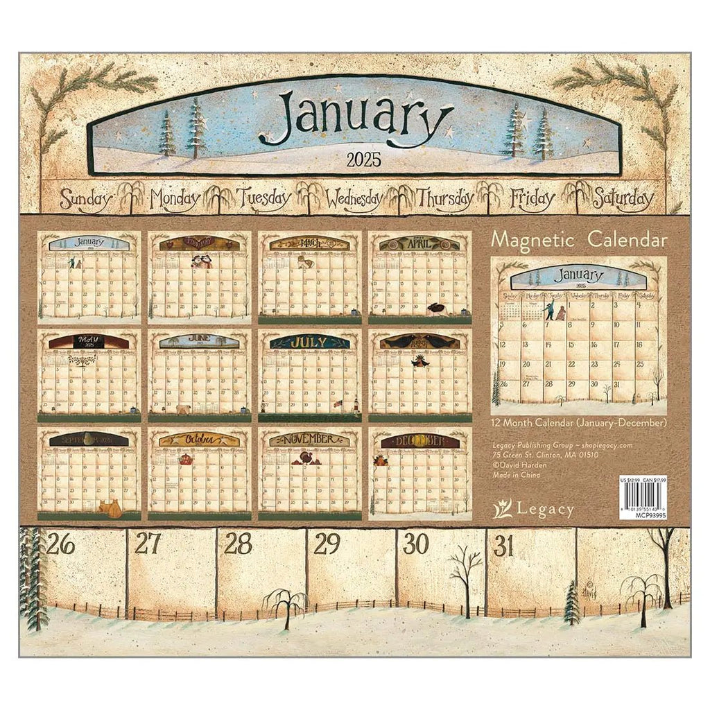 2025 Folk Art by David Magnetic Calendar Pad - Olde Glory