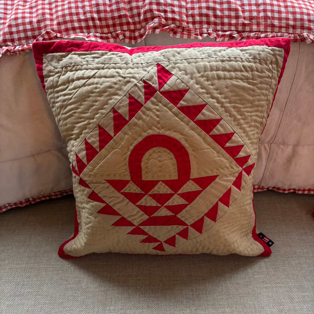 Red Tea Dyed Country Basket Cushion