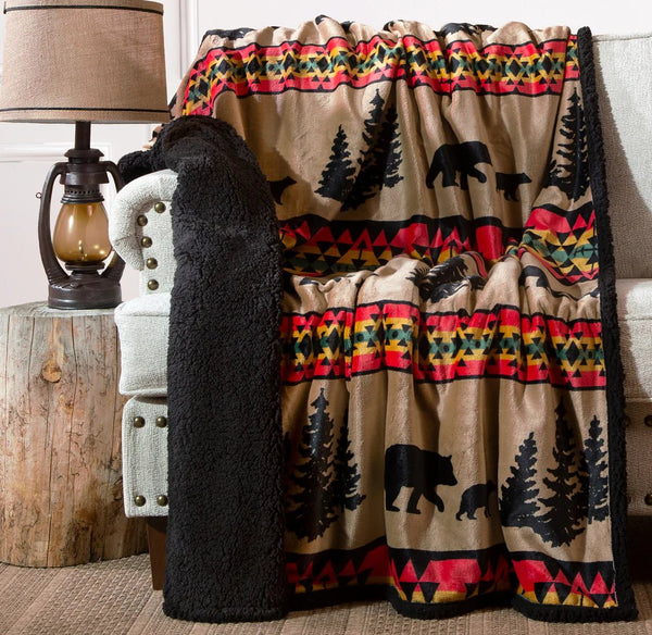 Bear Trails Black Sherpa Plush Throw - Olde Glory