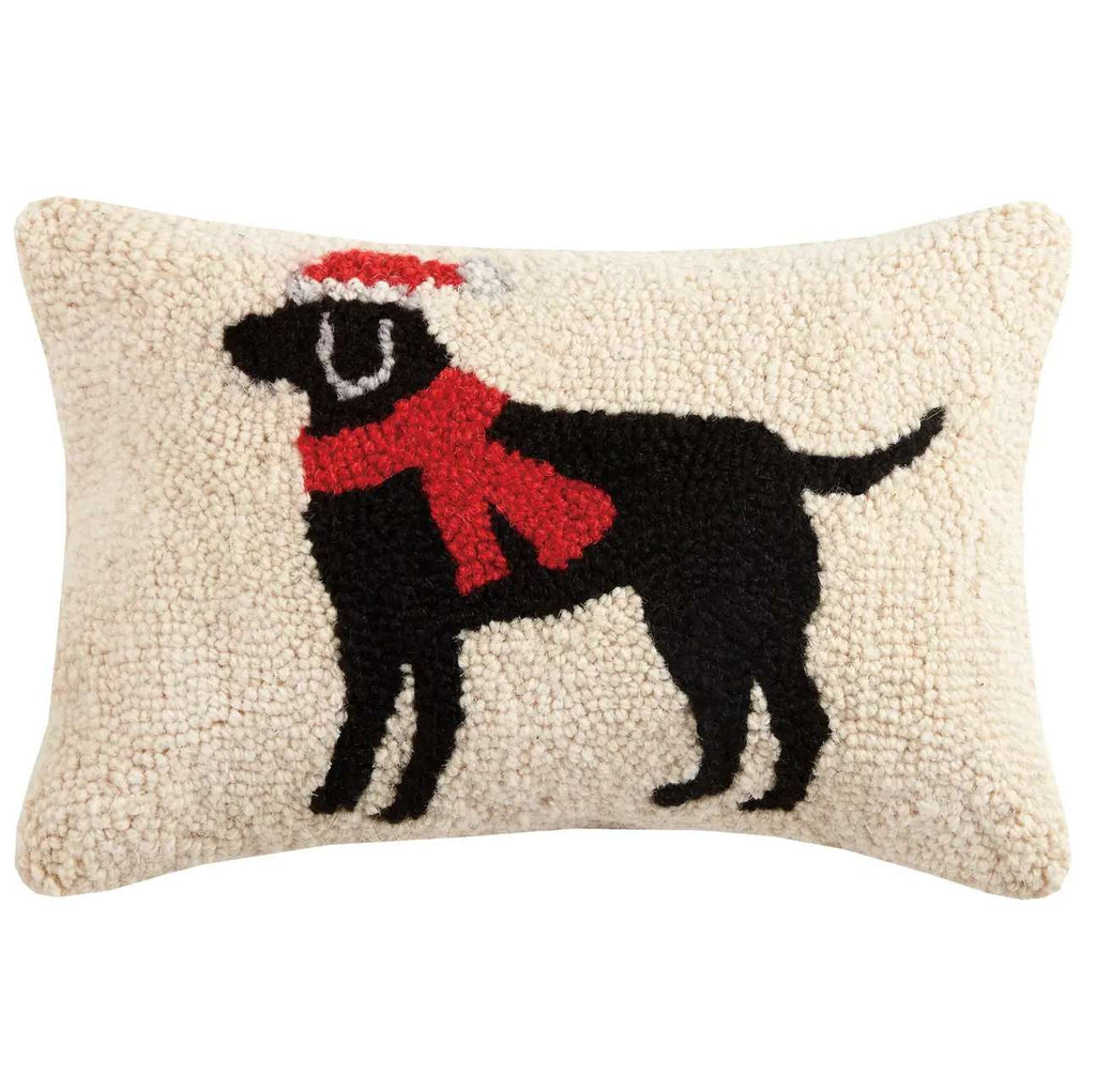 Black Labrador Hooked Christmas Cushion - Olde Glory