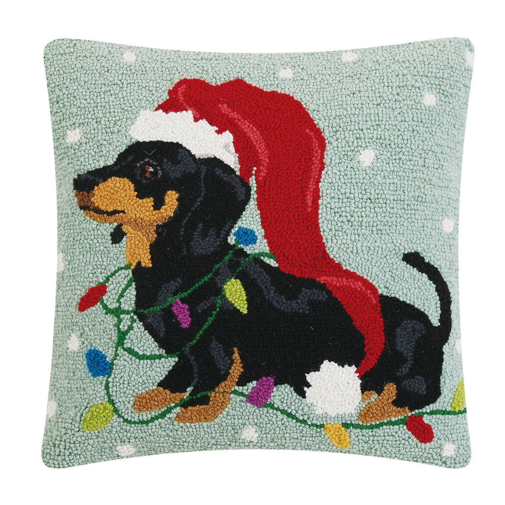 Christmas Dachshund Hooked Cushion - Olde Glory