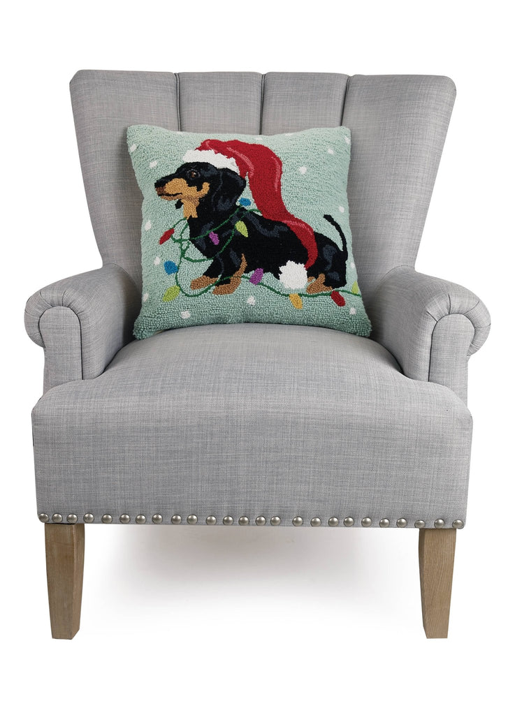 Christmas Dachshund Hooked Cushion - Olde Glory