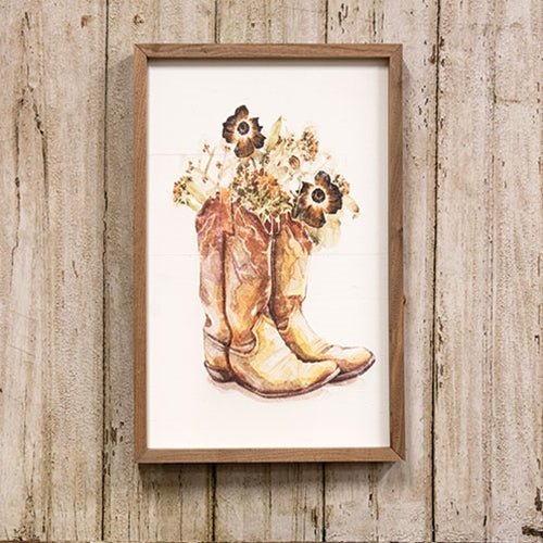 Cowboy Boots and Flowers Framed Sign - Olde Glory