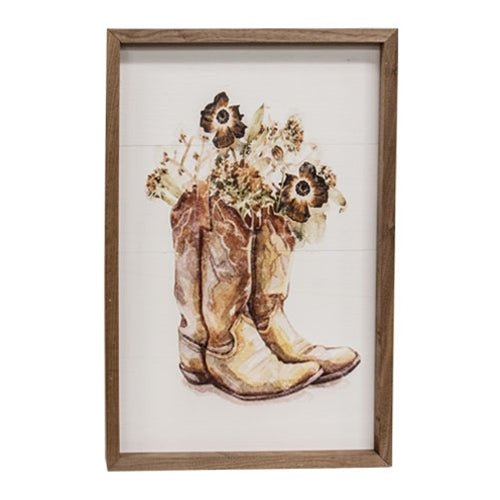 Cowboy Boots and Flowers Framed Sign - Olde Glory