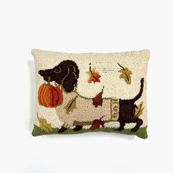 Dachshund & Leaves Hooked Cushion - Olde Glory