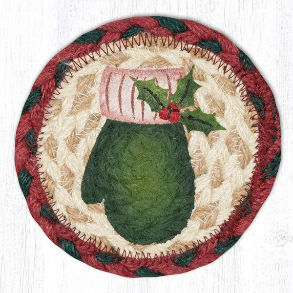 Green Mitten Braided Jute Coaster