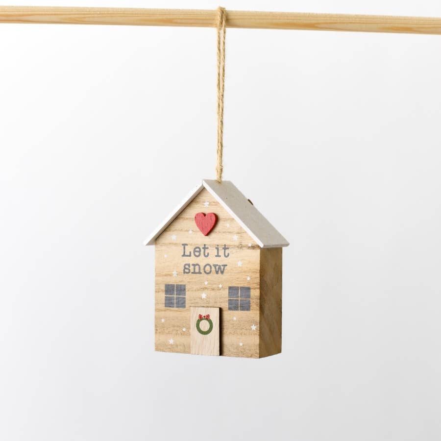 Hanging Let It Snow Wooden House Ornament - Olde Glory