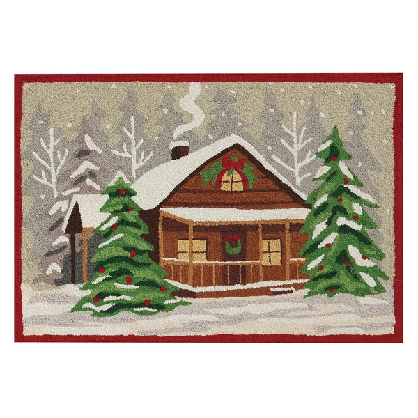 Holiday Cabin In The Woods Hooked Rug - Olde Glory