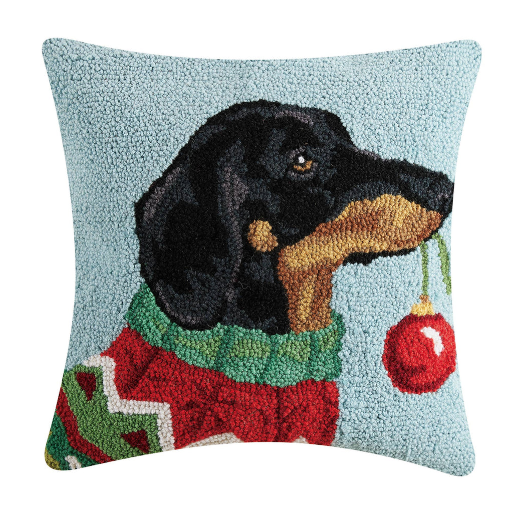 Holiday Dachshund Hooked Cushion - Olde Glory