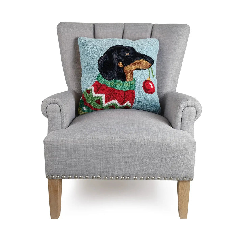 Holiday Dachshund Hooked Cushion - Olde Glory