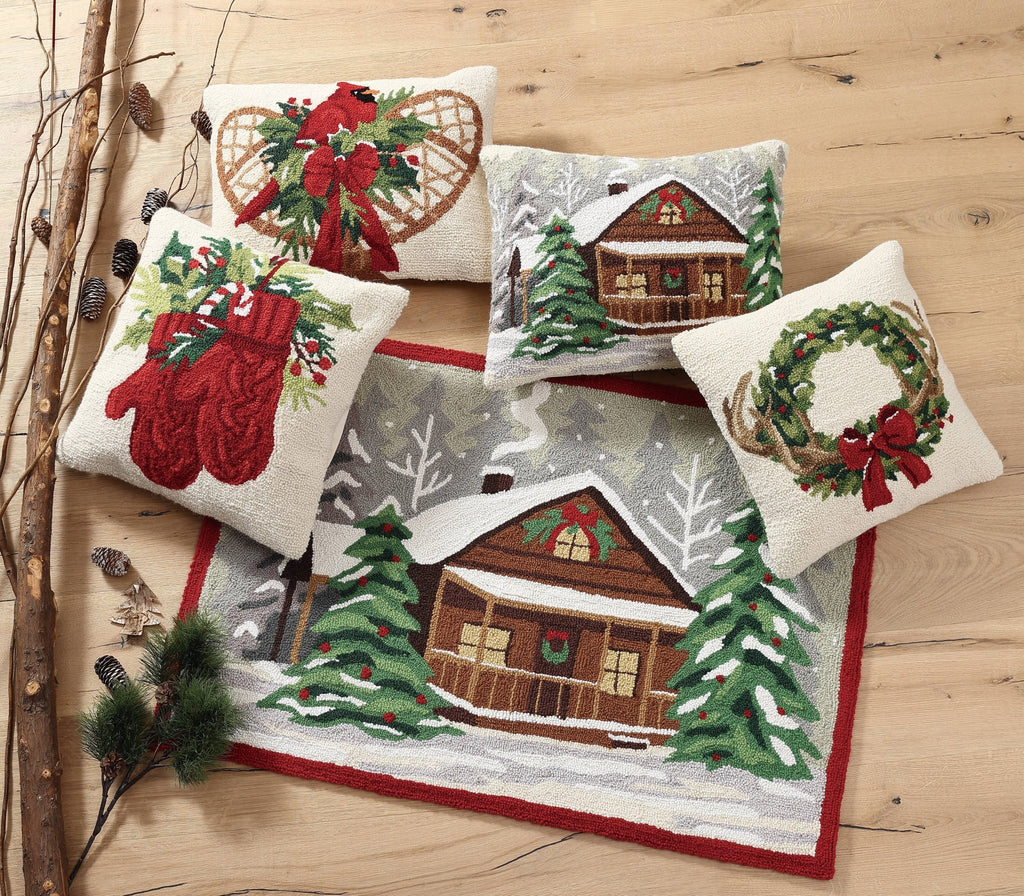 Holiday Woods Cabin Hooked Cushion - Olde Glory