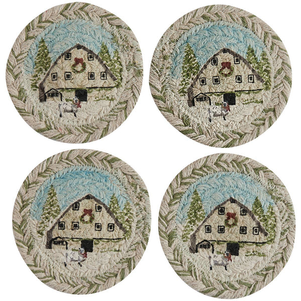 Humble Beginnings Christmas Barn Braided Coasters Set - Olde Glory