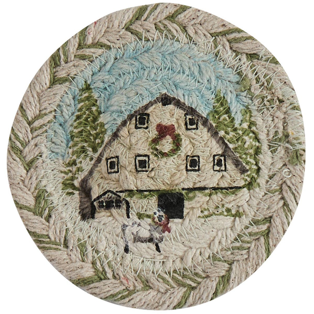 Humble Beginnings Christmas Barn Braided Coasters Set - Olde Glory