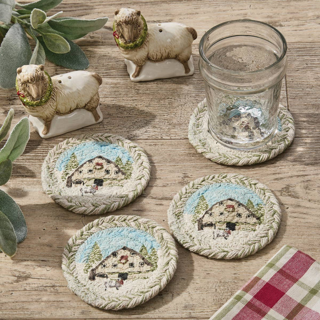 Humble Beginnings Christmas Barn Braided Coasters Set - Olde Glory