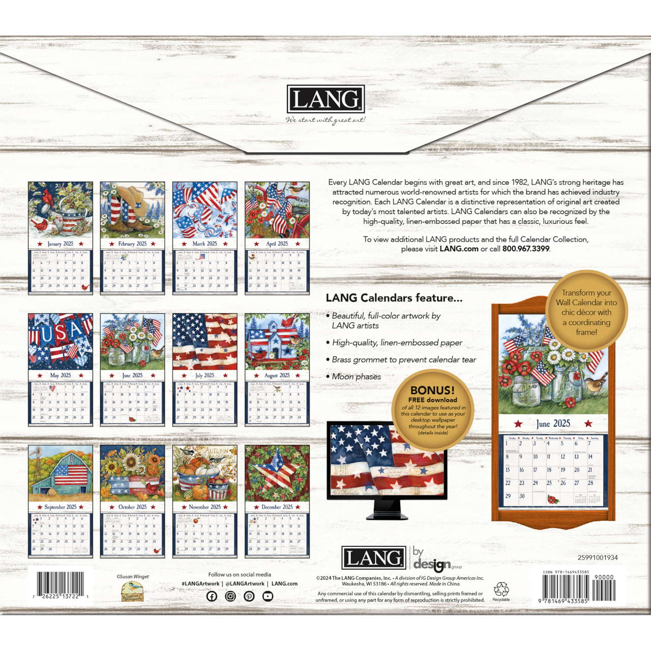 LANG 2025 Old Glory Wall Calendar by Susan Winget Lang Calendars UK