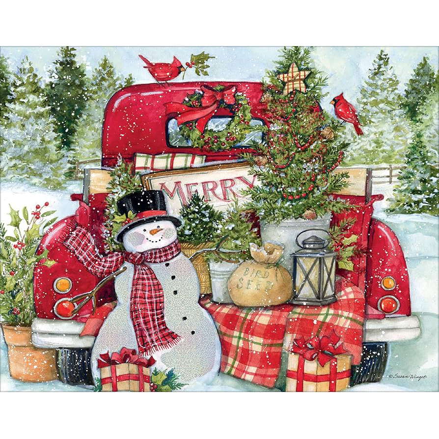 Lang Red Truck and Snowman by Susan Winget Boxed Christmas Cards - Olde Glory