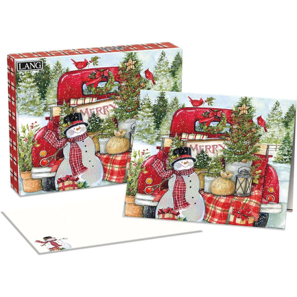 Lang Red Truck and Snowman by Susan Winget Boxed Christmas Cards - Olde Glory