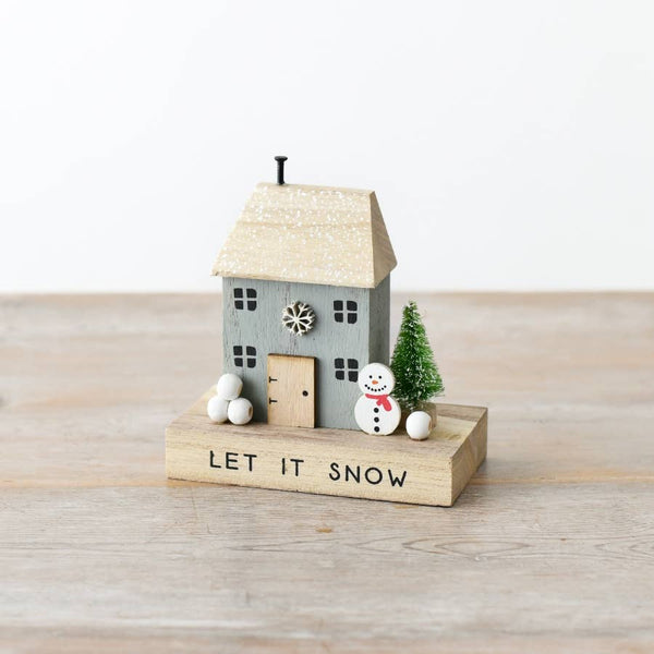 Let It Snow Wooden Block House with Snowman - Olde Glory