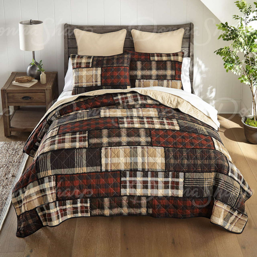 LJ Plaid Cotton Pieced Quilt Set - Olde Glory