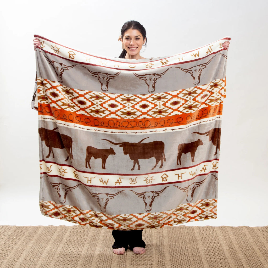 Longhorn Plush Sherpa Throw - Olde Glory