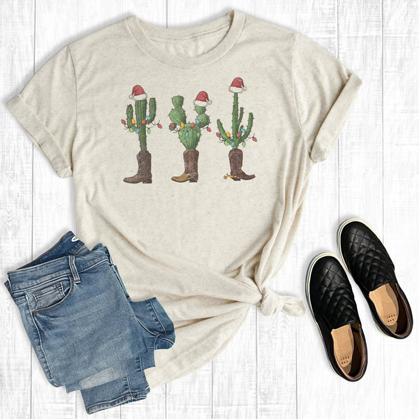 Merry Christmas Cactus Boots T - Shirt - Olde Glory