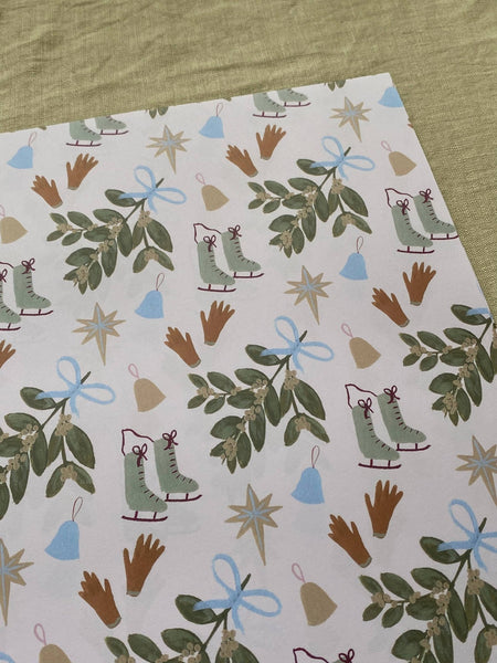 Mistletoe and Skates Wrapping Paper - Olde Glory