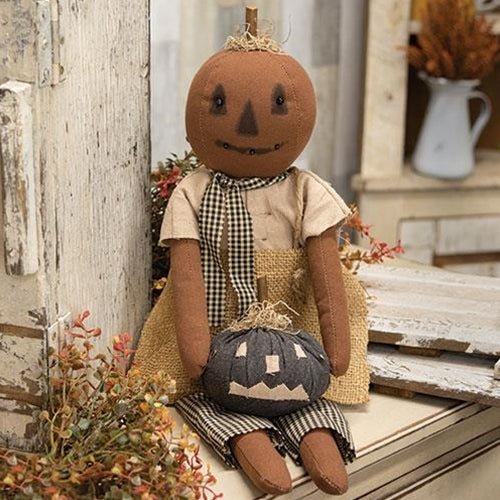 Primitive Pumpkin Doll with Jack O' Lantern - Olde Glory