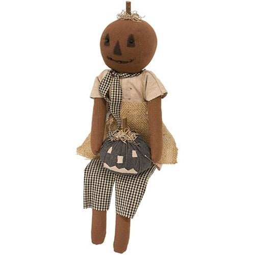 Primitive Pumpkin Doll with Jack O' Lantern - Olde Glory