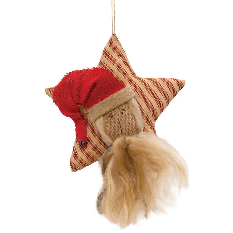 Primitive Santa Ticking Star Ornament - Olde Glory