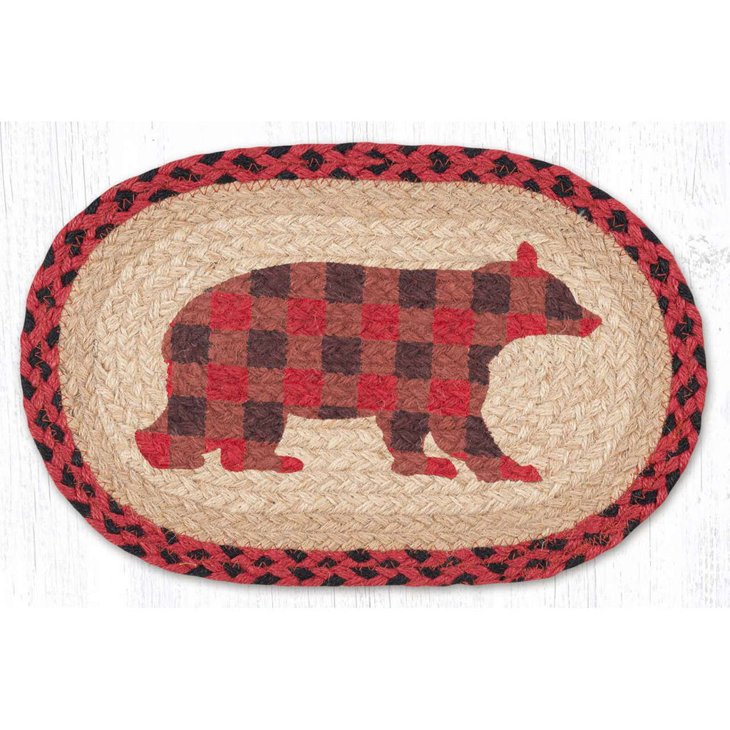 Red Plaid Bear Braided Jute Mat - Olde Glory