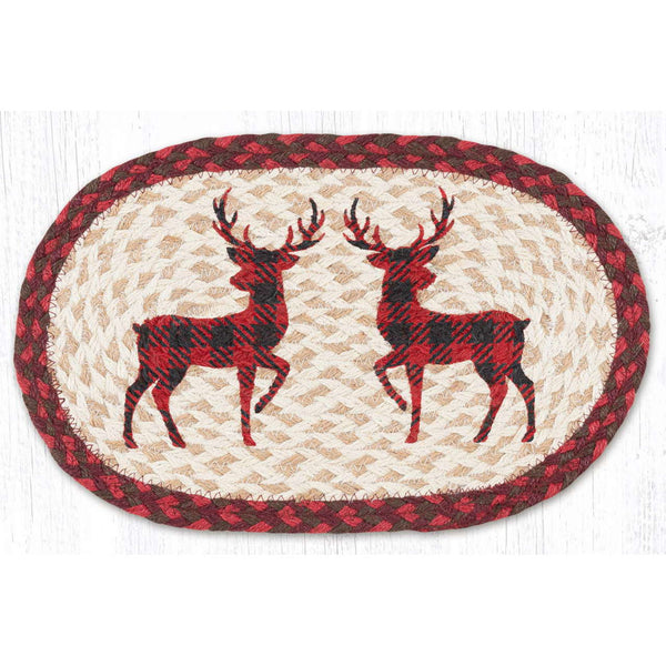 Red Plaid Deer Braided Jute Mat - Olde Glory