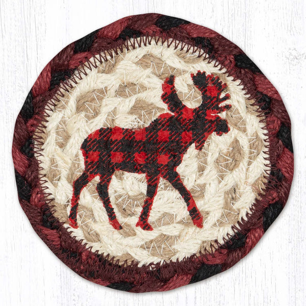 Red Plaid Moose Braided Jute Coaster - Olde Glory