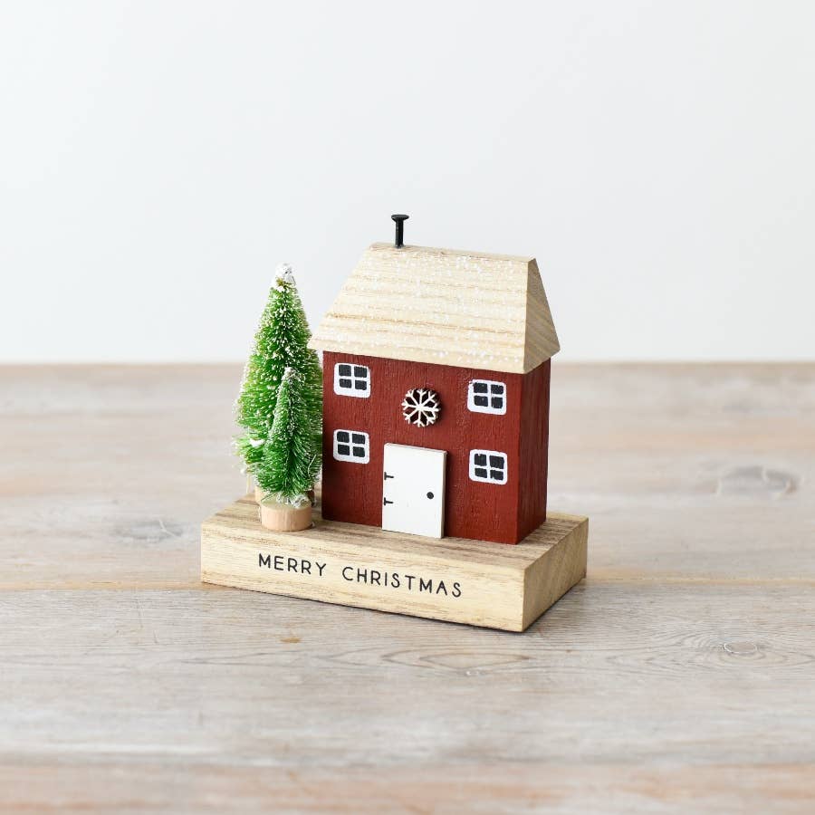 Red Wooden House Block with Snowflake - Olde Glory