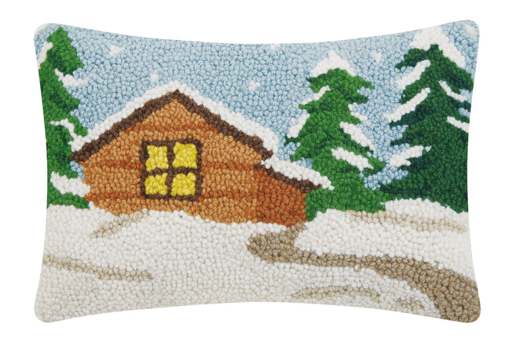 Snowy Cabin Hooked Cushion - Olde Glory