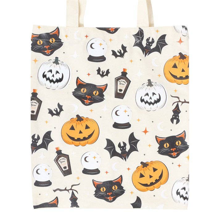 Spooky Cat and Pumpkin Print Halloween Tote Bag - Olde Glory