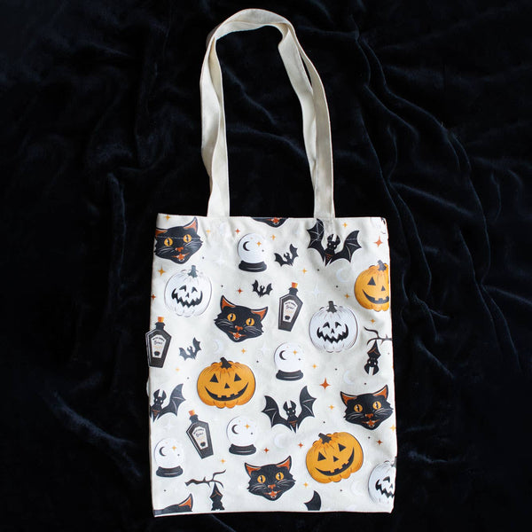 Spooky Cat and Pumpkin Print Halloween Tote Bag - Olde Glory