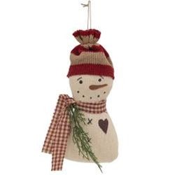 Striped Hat Snowman Decoration with Heart - Olde Glory