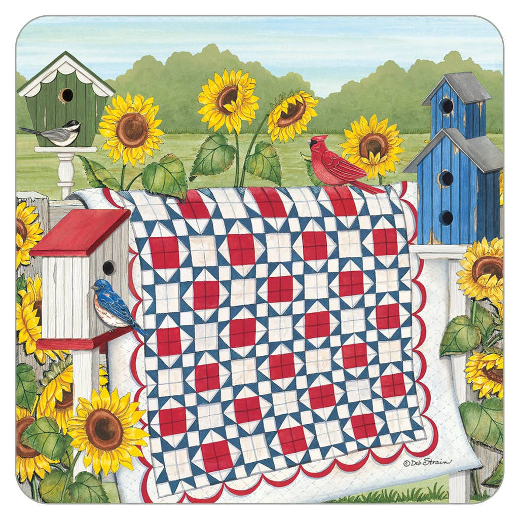 Sunflowers With Quilt Coaster - Olde Glory