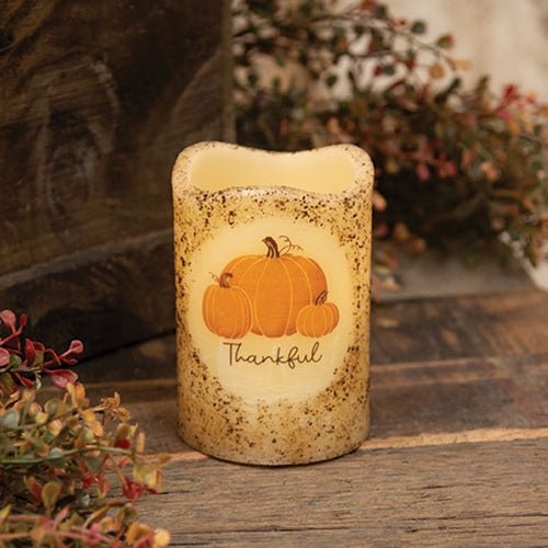 Thankful Pumpkins Timer Pillar Candle - Olde Glory