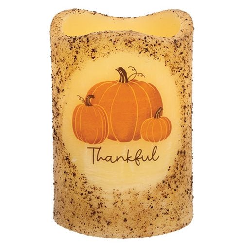 Thankful Pumpkins Timer Pillar Candle - Olde Glory