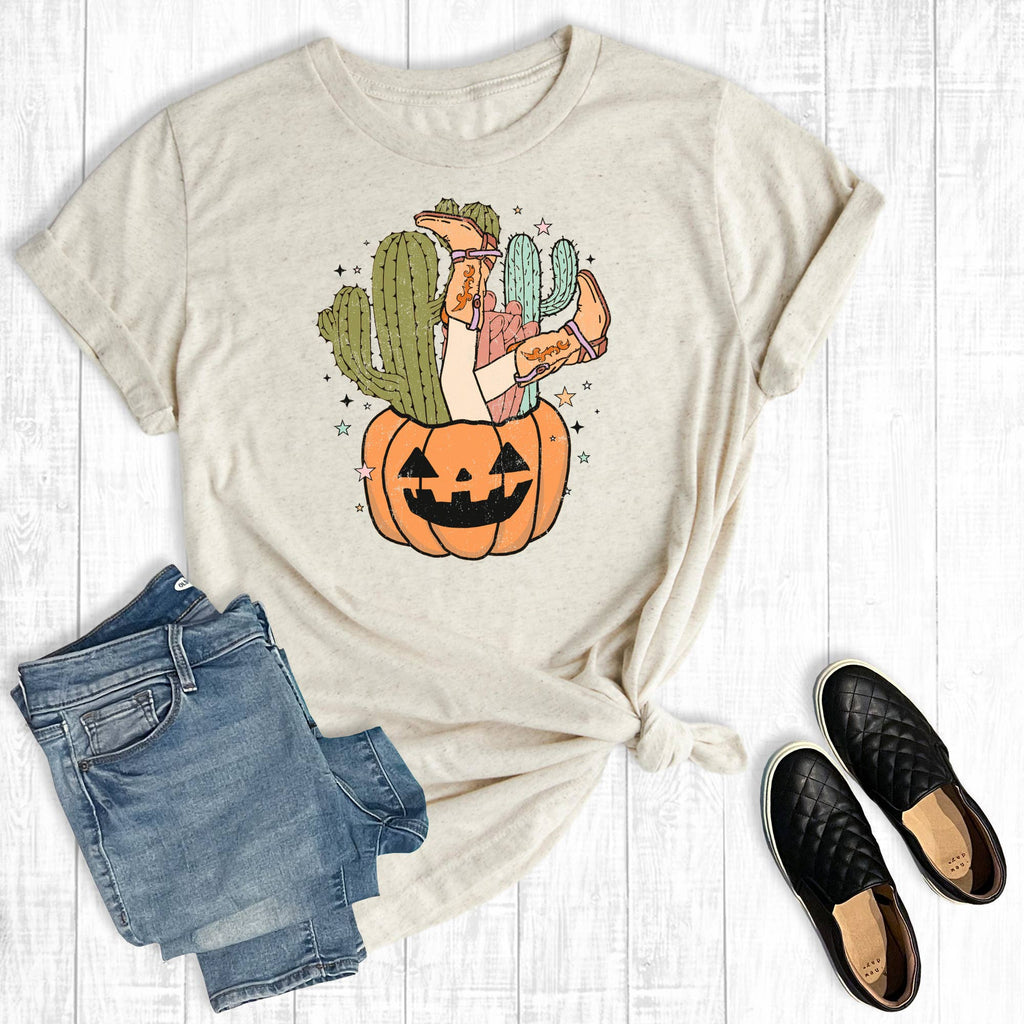 Western Cactus Pumpkin Cowgirl Graphic T - Shirt - Olde Glory