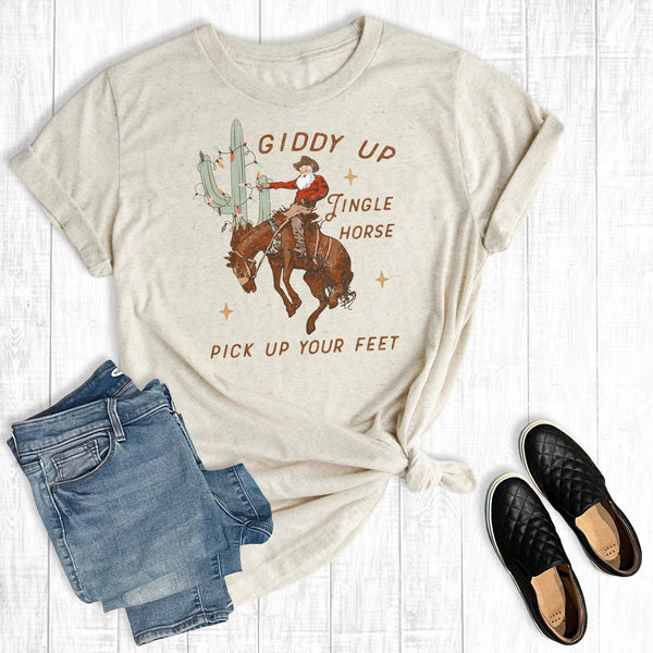 Western Christmas Giddy Up Jingle Horse Graphic T-Shirt - Olde Glory