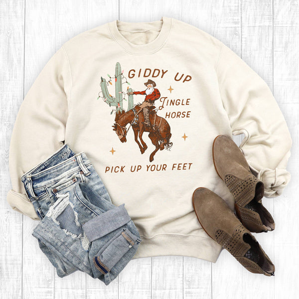 Western Christmas Giddy Up Jingle Horse Sweatshirt - Olde Glory