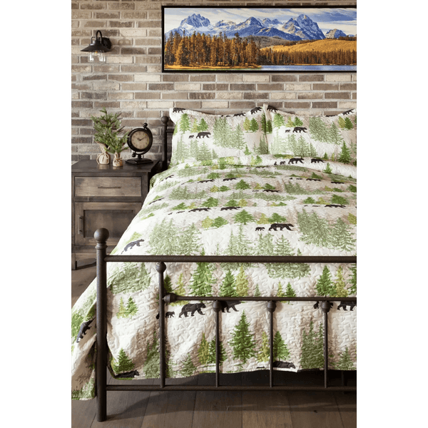 Timber Woods Moose & Bear Bed Set - Queen - Faux Leather, Black Forest Decor