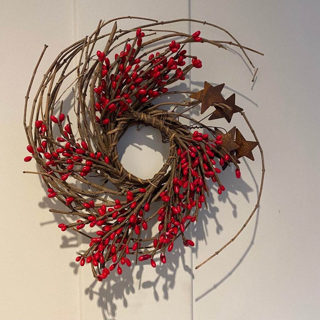 Red Pip Berry Wreath with Stars - Olde Glory