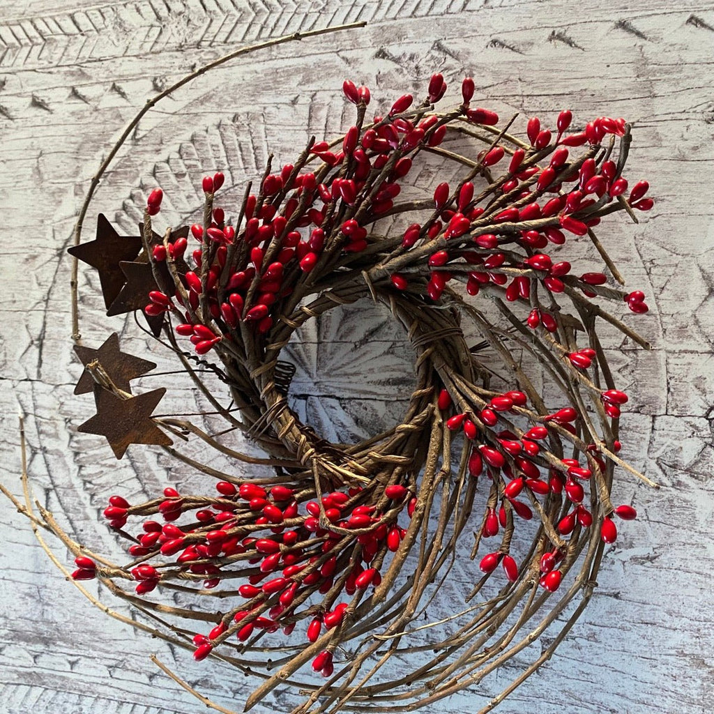 Red Pip Berry Wreath with Stars - Olde Glory