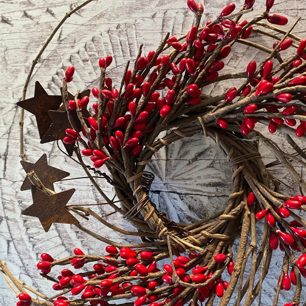 Red Pip Berry Wreath with Stars - Olde Glory