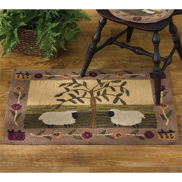 Sheep and Willow Trees Hooked Rug - Olde Glory