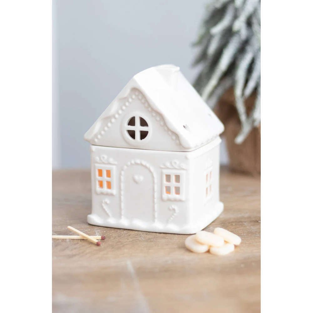 White Christmas Gingerbread House Oil Burner and Wax Warmer - Olde Glory